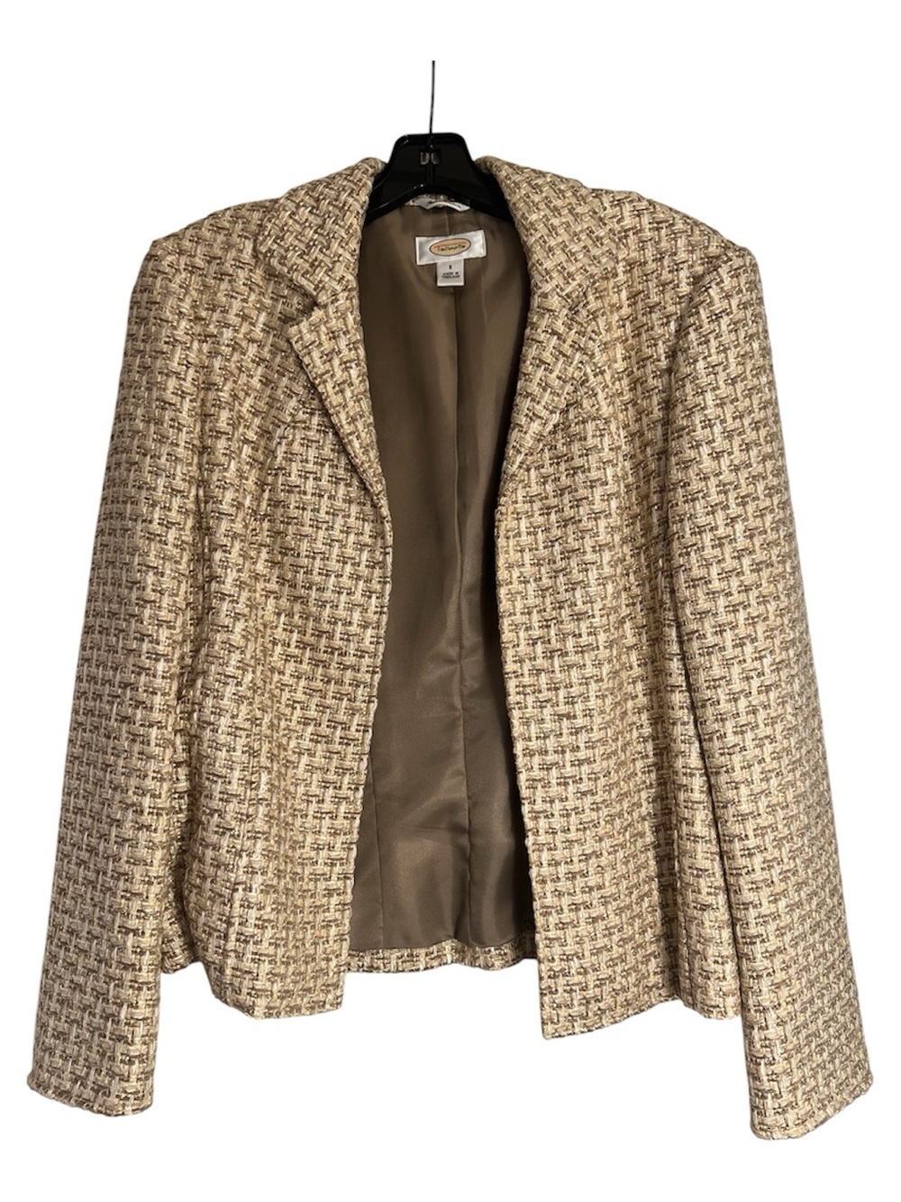Talbots Neutral Tweed Open-Front Blazer Jacket